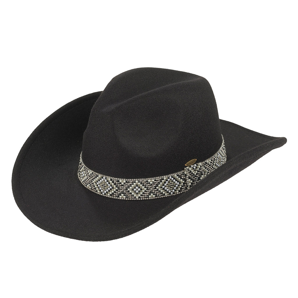 C.C Vegan Felt Aztec Beads Cowboy Hat