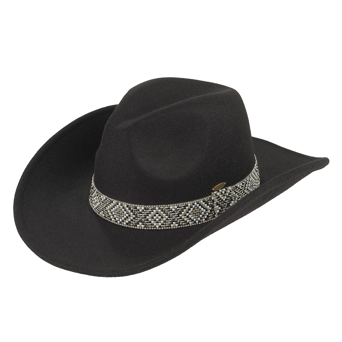 C.C Vegan Felt Aztec Beads Cowboy Hat