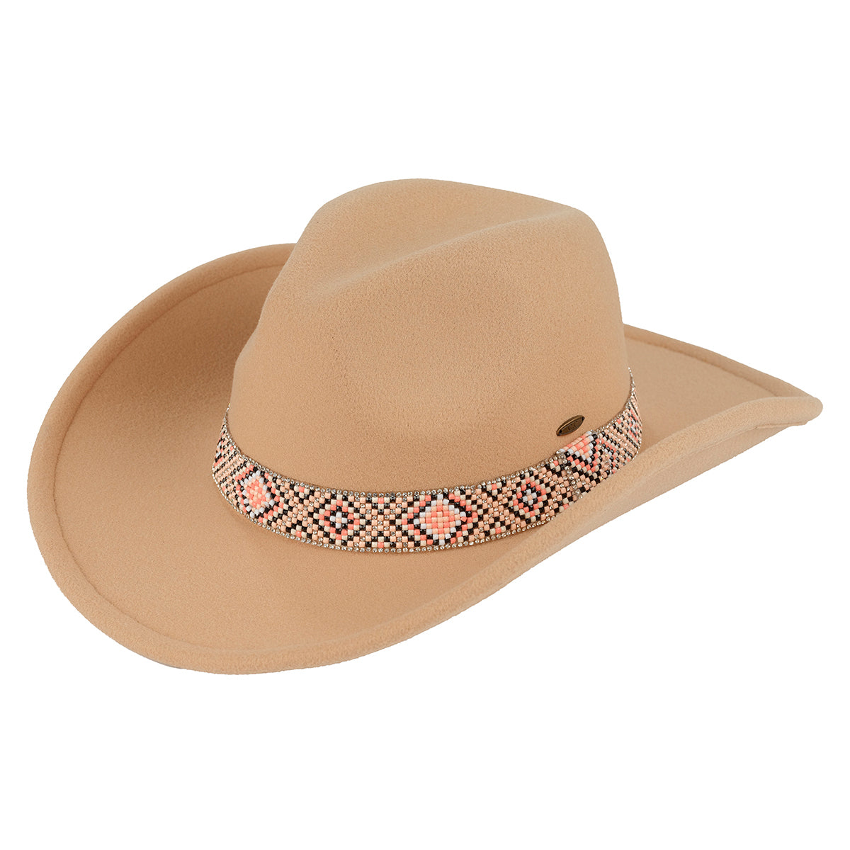 C.C Vegan Felt Aztec Beads Cowboy Hat
