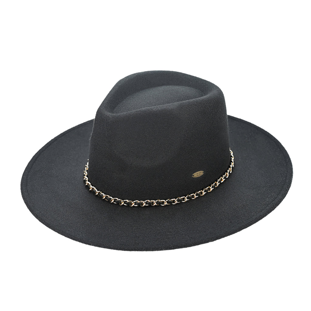 C.C Chain Trim Vegan Felt Panama Hat – Chic Wide Brim Hat