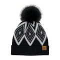 C.C Luxe Diamond Pattern Cuff Pom Beanie – Geometric Knit Hat
