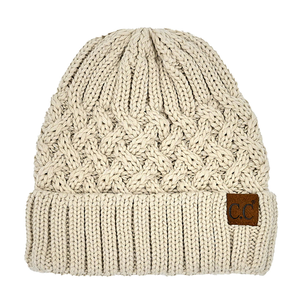 C.C Lattice Pattern Cuff Beanie – Women's Textured Knit Hat