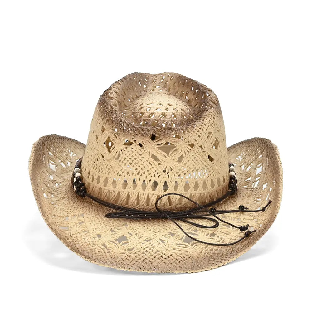 C.C Wooden Bead Band Tea-Stain Open Weave Cowboy Hat – Western Hat