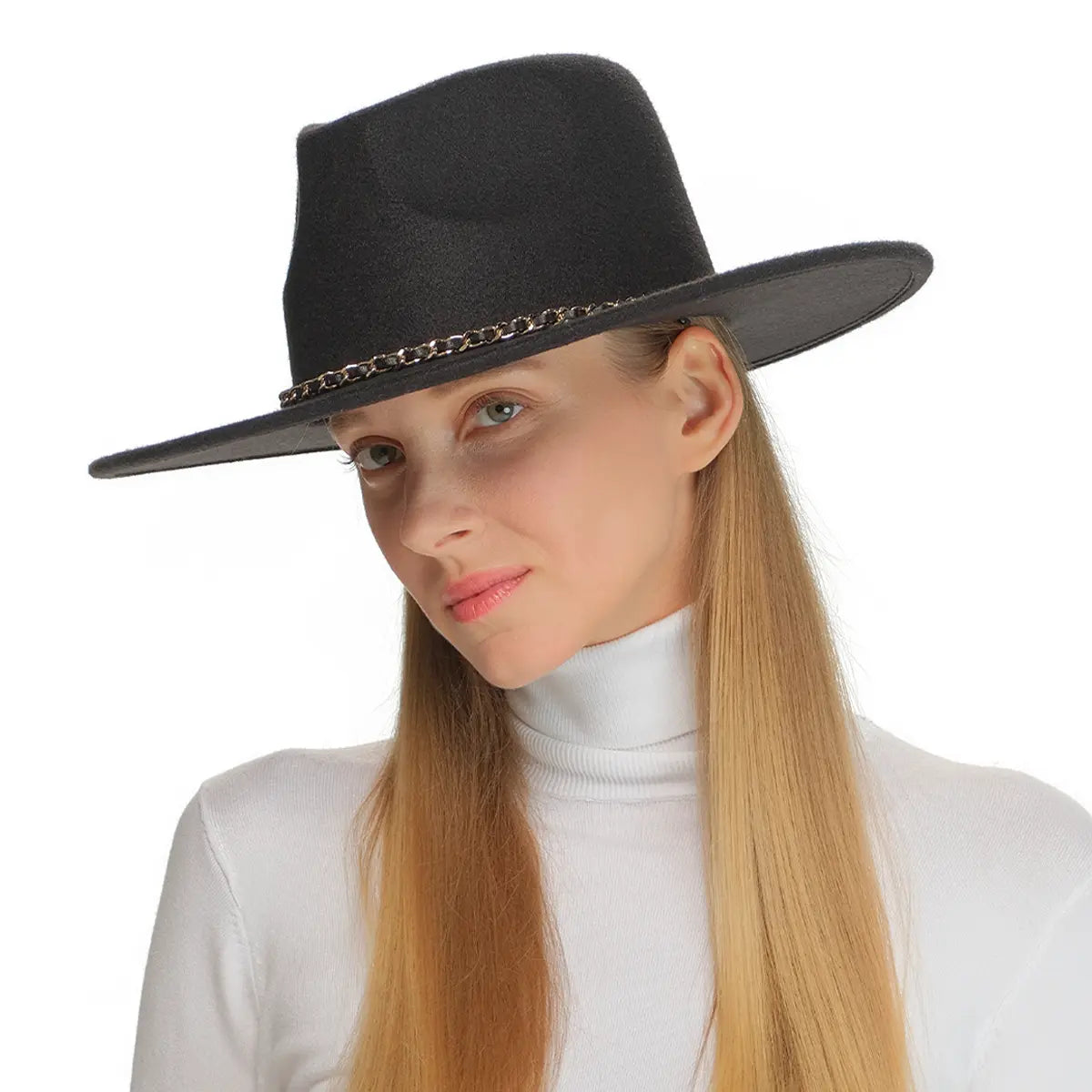 C.C Chain Trim Vegan Felt Panama Hat – Chic Wide Brim Hat