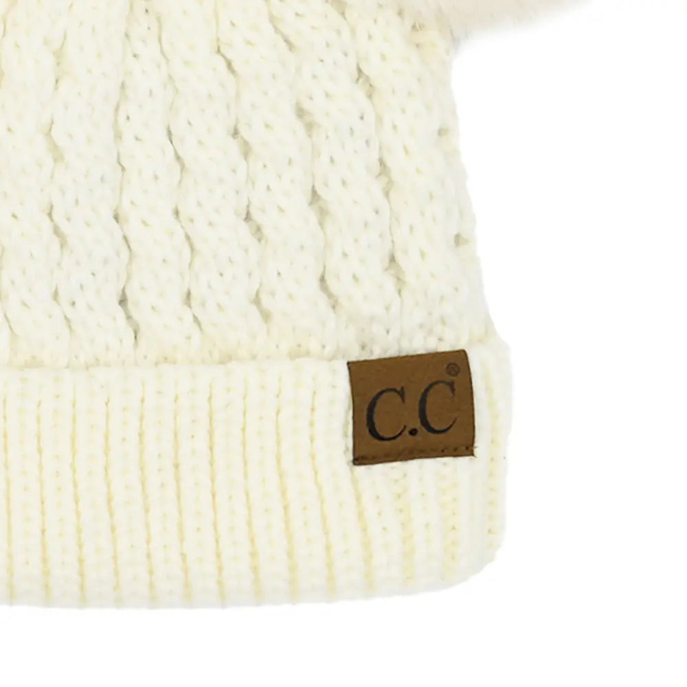 C.C Cable Knit Double Pom Beanie