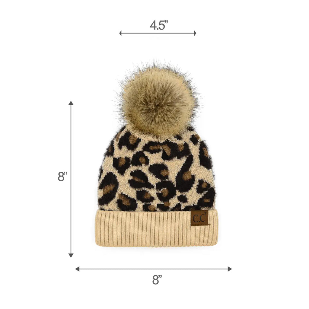 C.C Leopard Print Pom Beanie