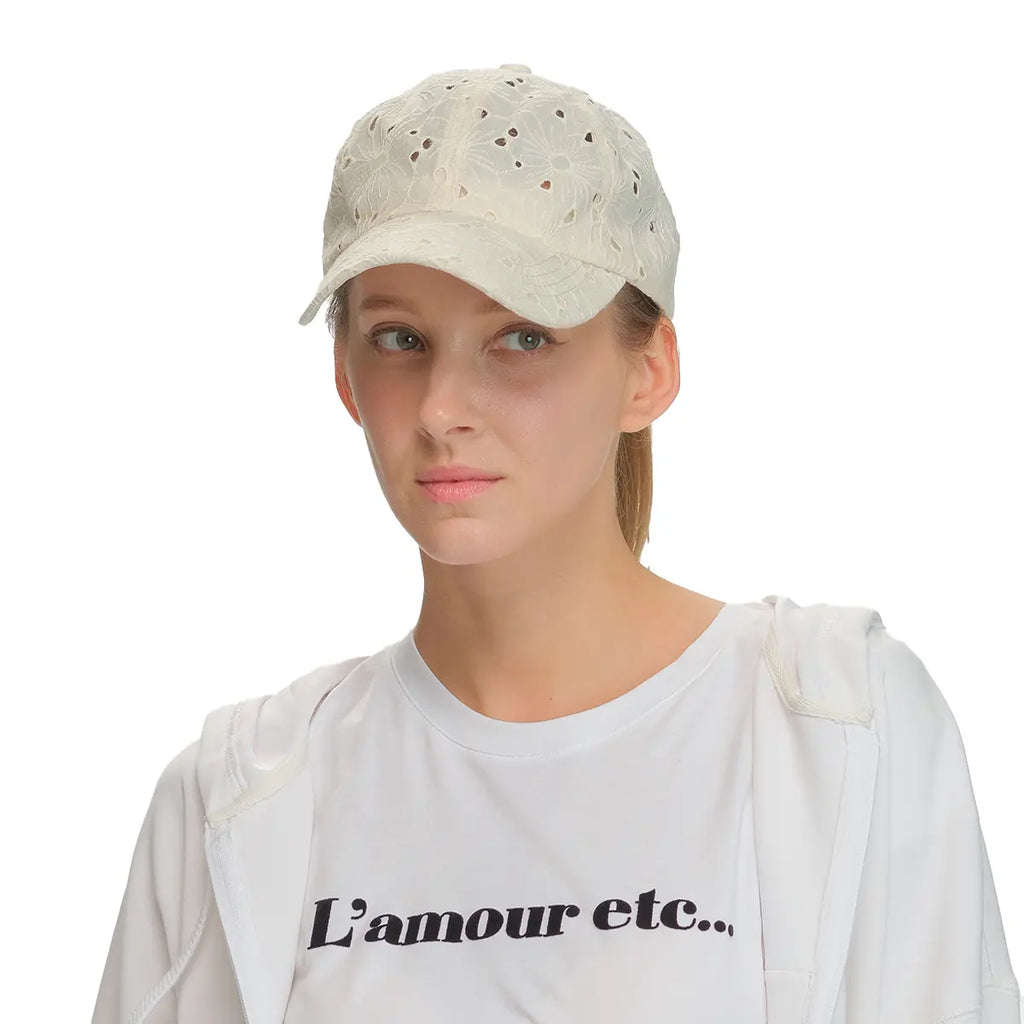 C.C Embroidered Eyelet Criss-Cross Ponytail Baseball Hat