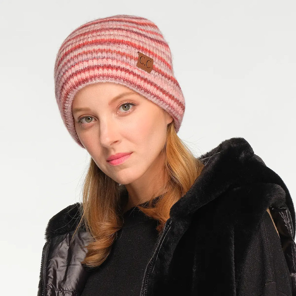 C.C Stripe Color Block Cuff Beanie