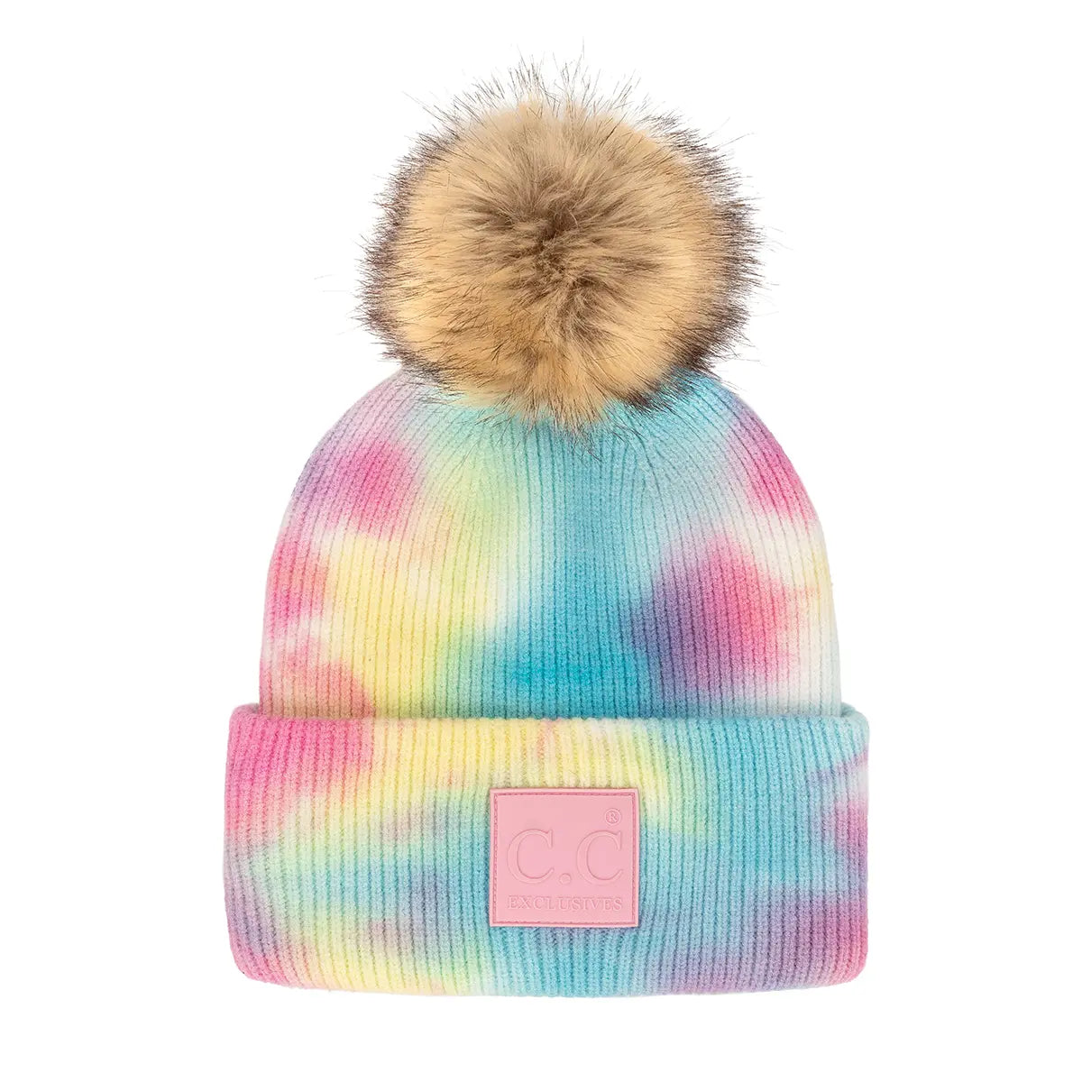 C.C Tie Dye Rubber Patch Pom Beanie