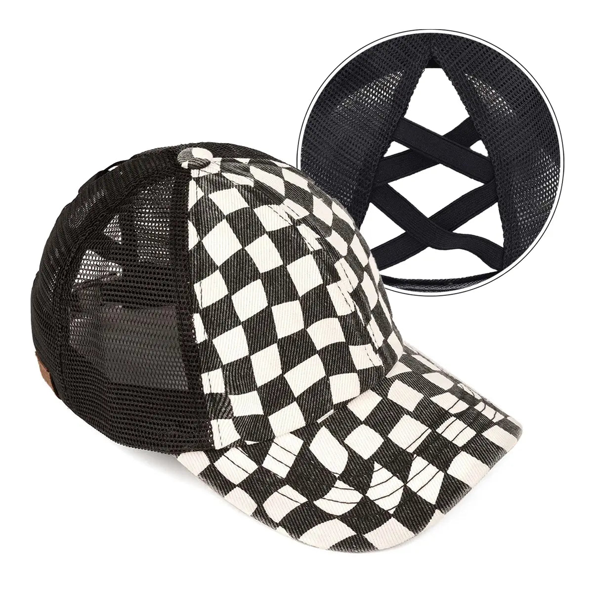 Checkered Criss-Cross Ponytail Cap