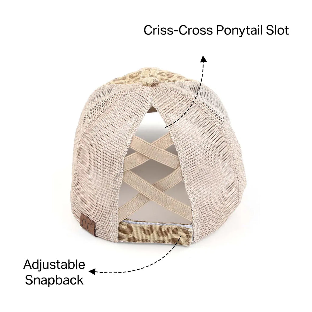 C.C Denim Leopard Criss-Cross Ponytail Cap