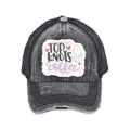 C.C Distressed Top Knots & Coffee Patch Criss-Cross Ponytail Baseball Cap