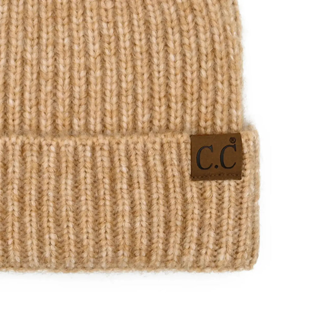 C.C Ribbed Knit Faux Fur Pom Beanie