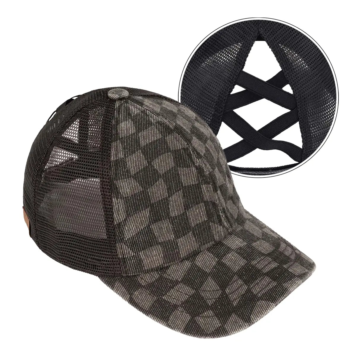 Checkered Criss-Cross Ponytail Cap