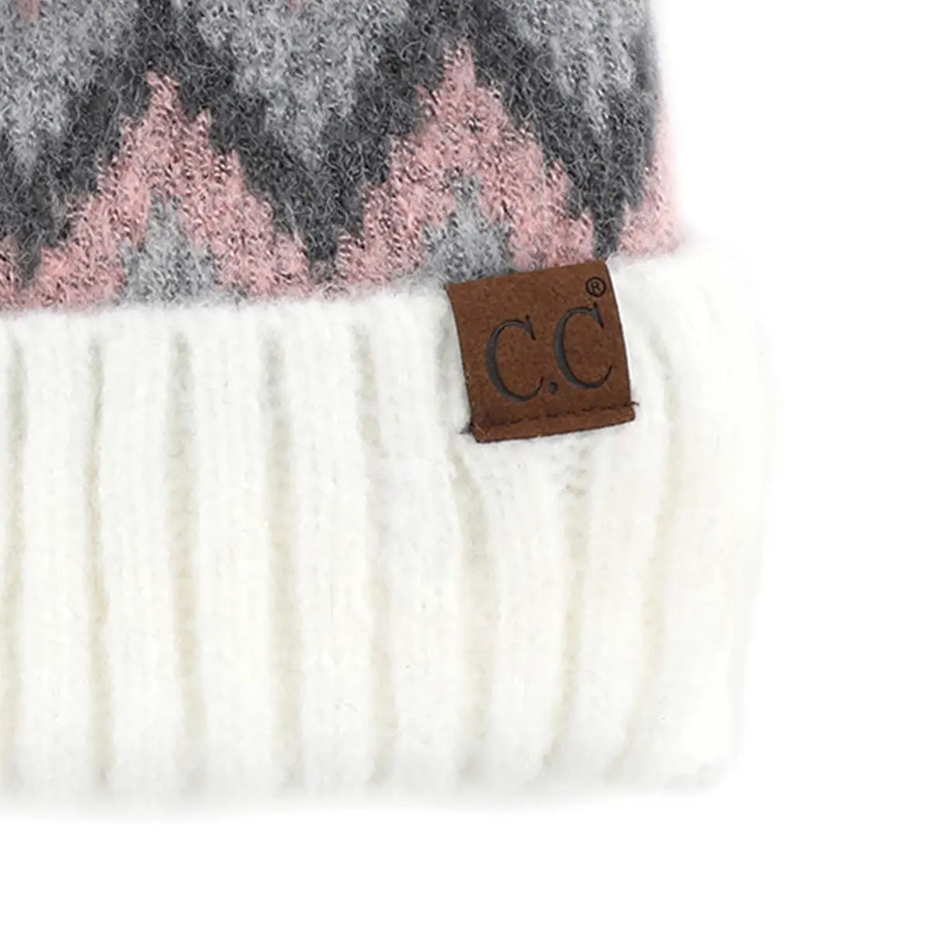 C.C Aztec Chevron Pattern Duff Pom Beanie