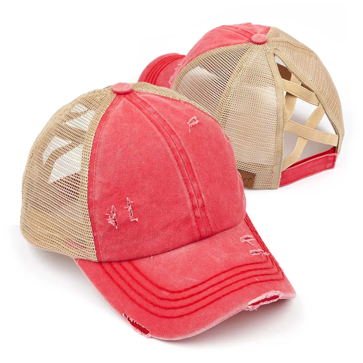 Distressed Criss-Cross Ponytail Cap