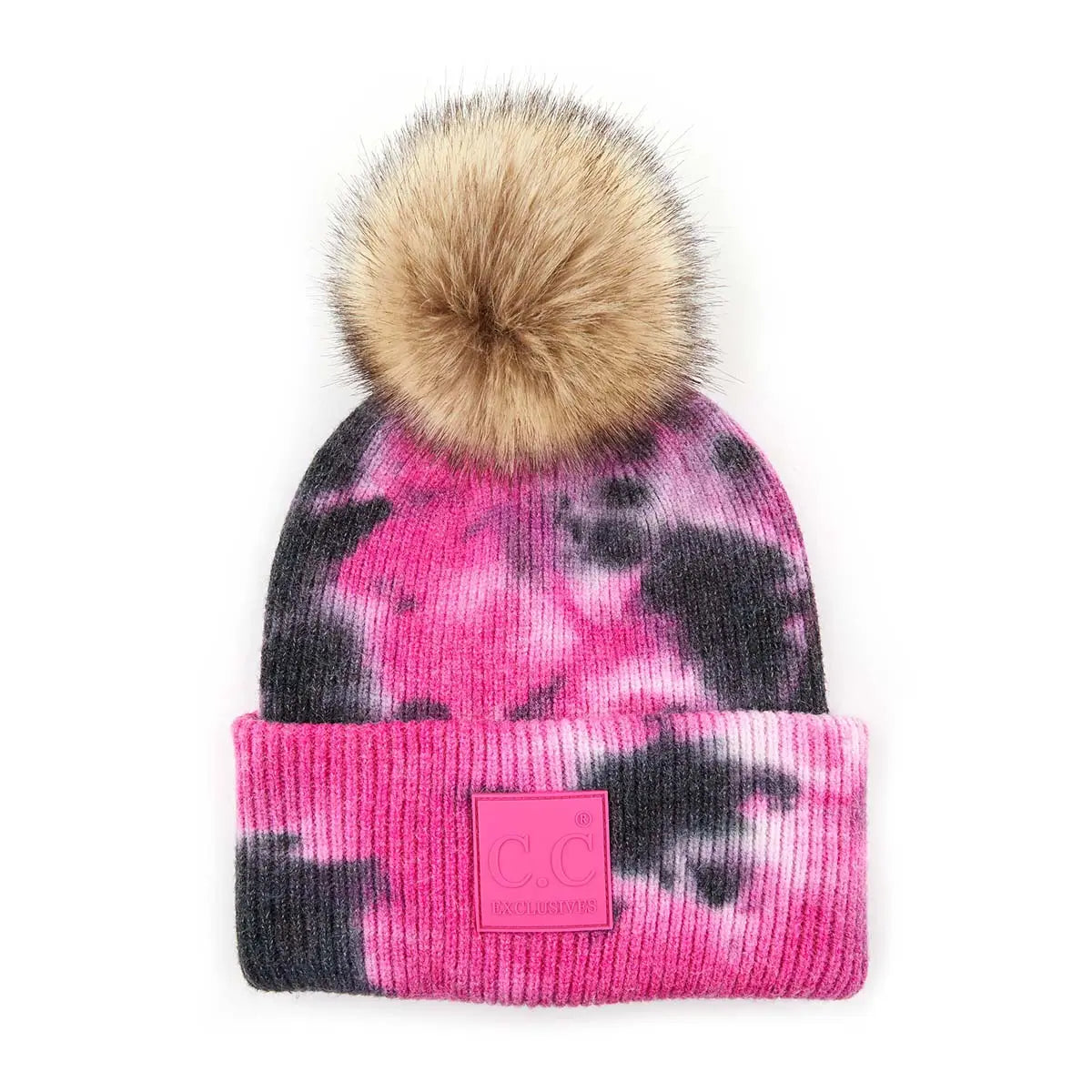C.C Tie Dye Rubber Patch Pom Beanie