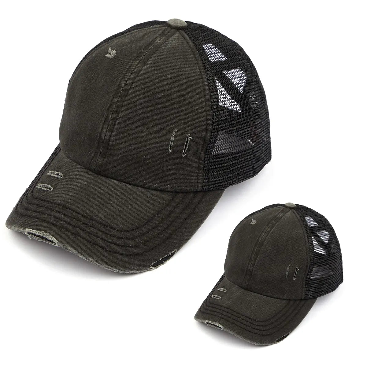 C.C Distressed Criss-Cross Ponytail Hat Mommy & Me Bundle