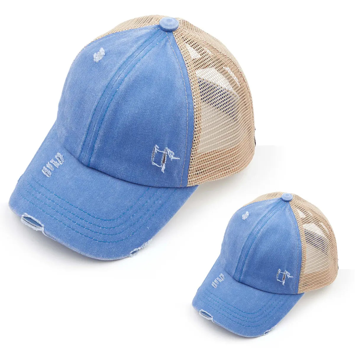 C.C Distressed Criss-Cross Ponytail Hat Mommy & Me Bundle
