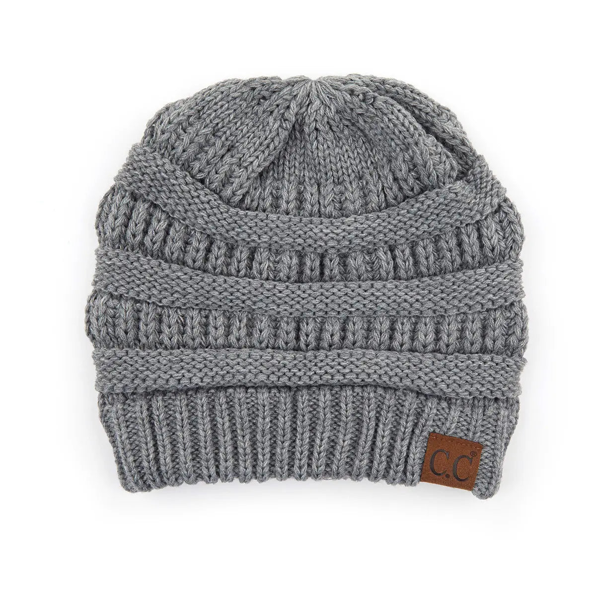 C.C Ribbed Knit Criss-Cross Ponytail Beanie