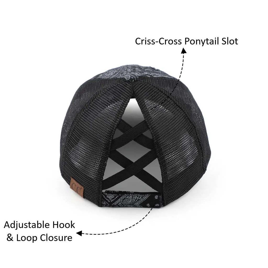 C.C Paisley Criss-Cross Ponytail Baseball Hat – Women's Boho Cap