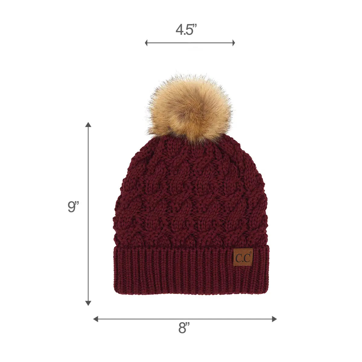 C.C Ribbed Knit Cuff Pom Beanie – Women's Fluffy Pom Winter Hat