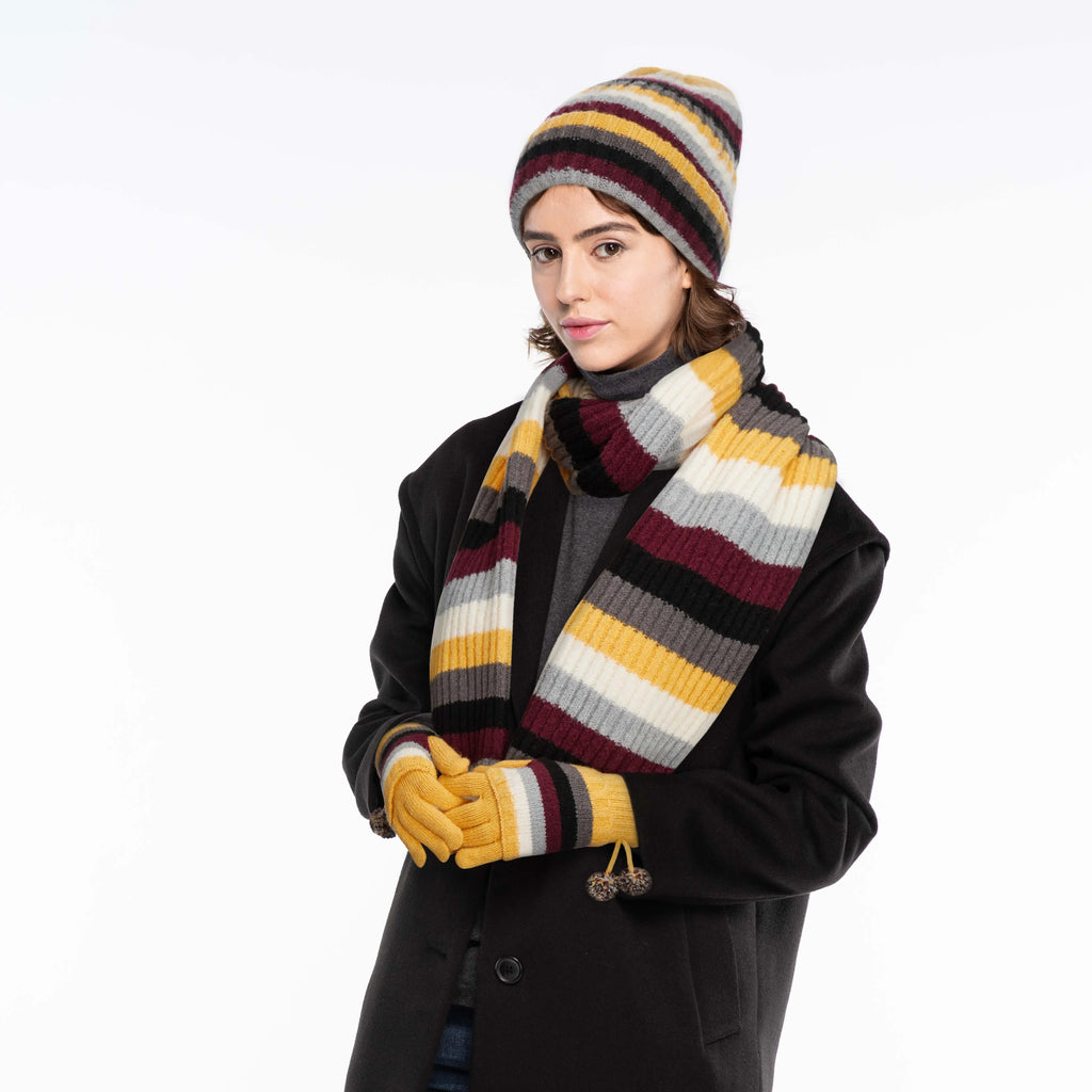 C.C Multi Color Striped Ribbed Knit Cuff Beanie