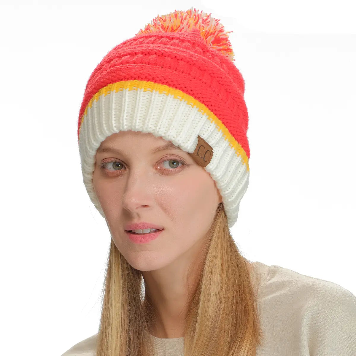 C.C Team Color Ribbed Pom Beanie