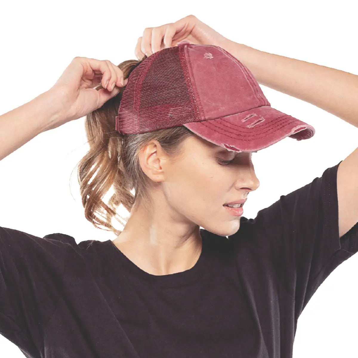 C.C Distressed Ponytail Baseball Cap