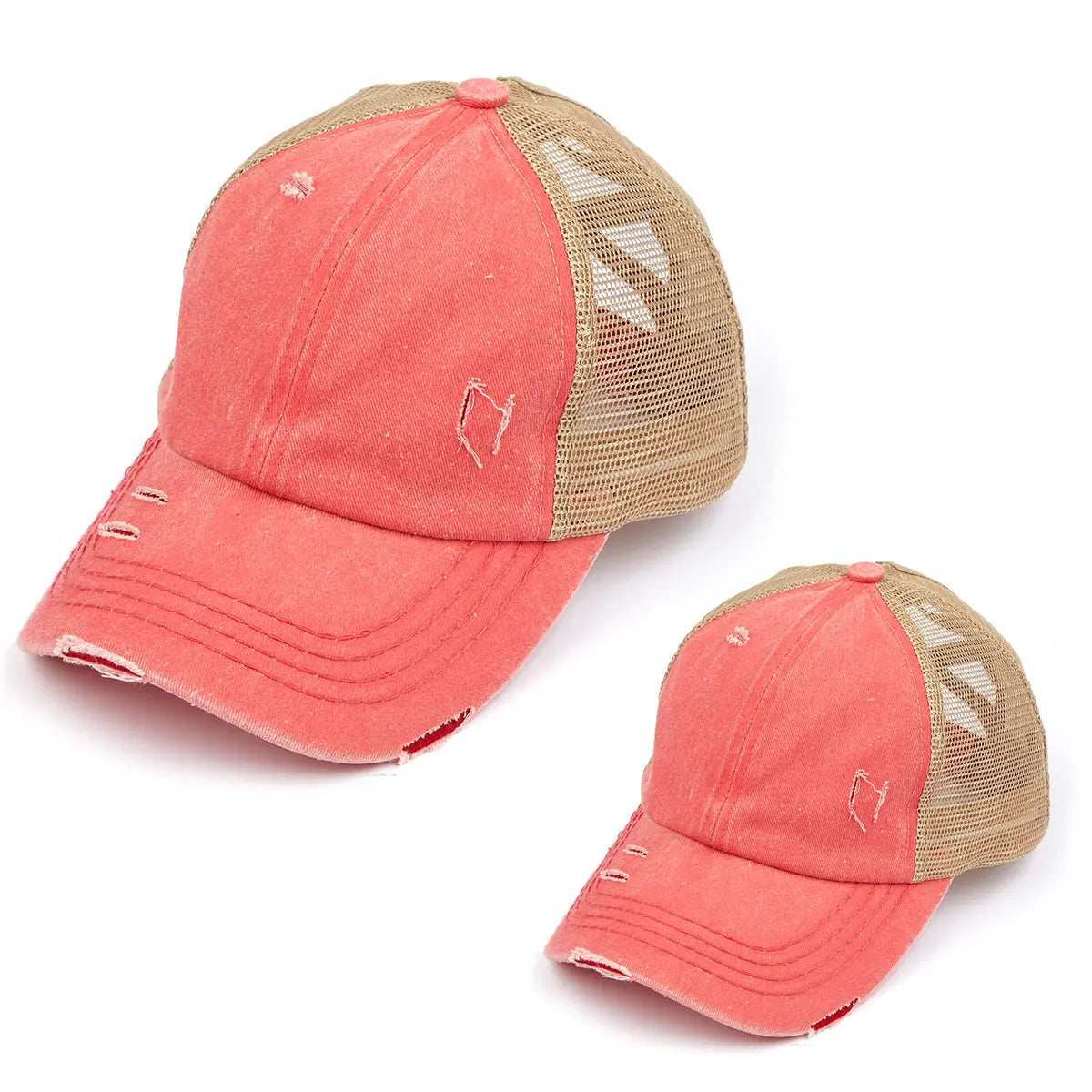C.C Distressed Criss-Cross Ponytail Hat Mommy & Me Bundle