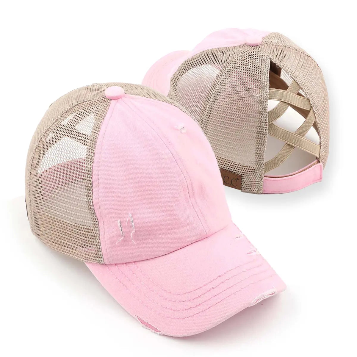 Distressed Criss-Cross Ponytail Cap