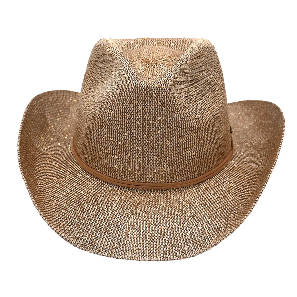 C.C Sequin Suede String Trim Cowboy Hat