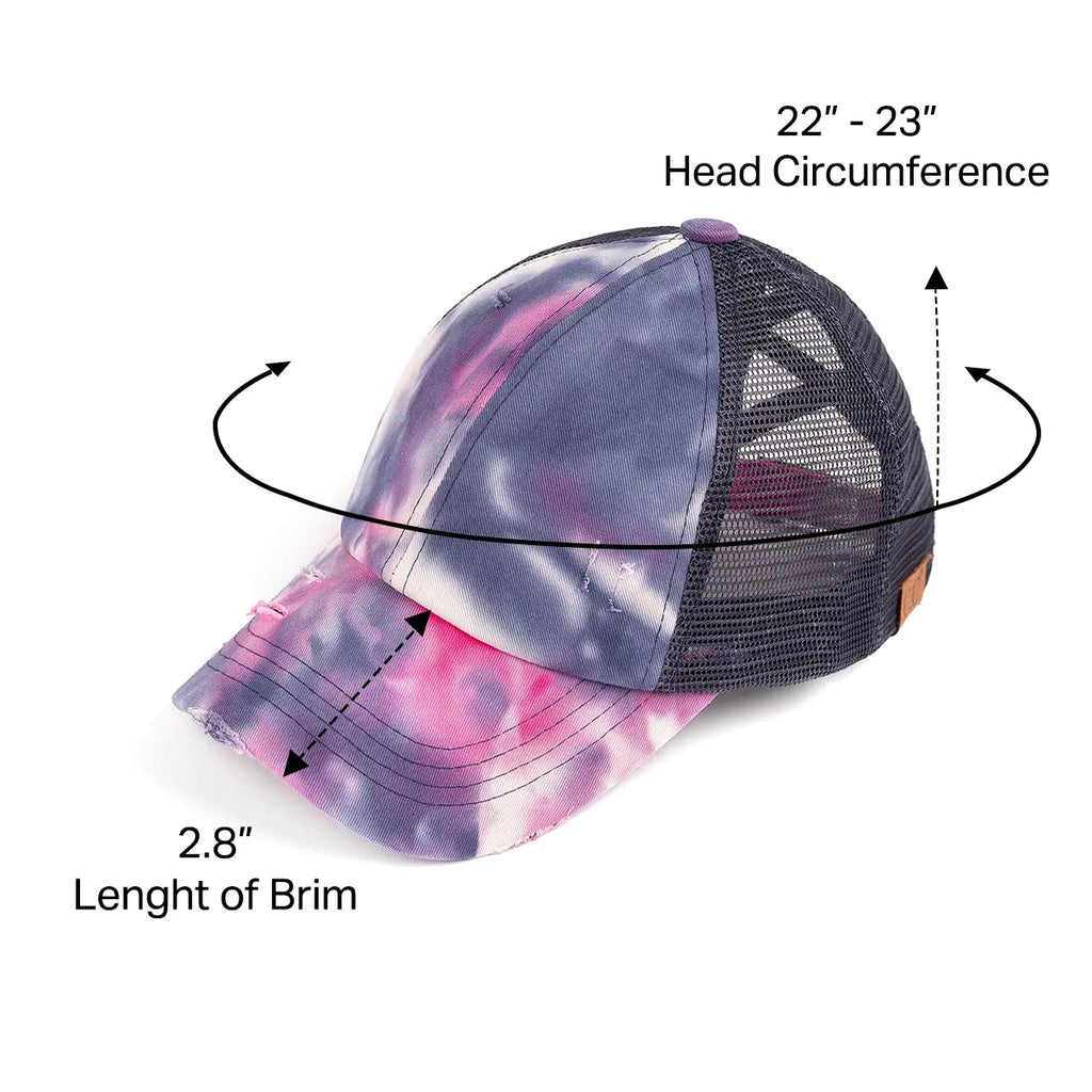 C.C Distressed Tie Dye Criss-Cross Ponytail Baseball Cap