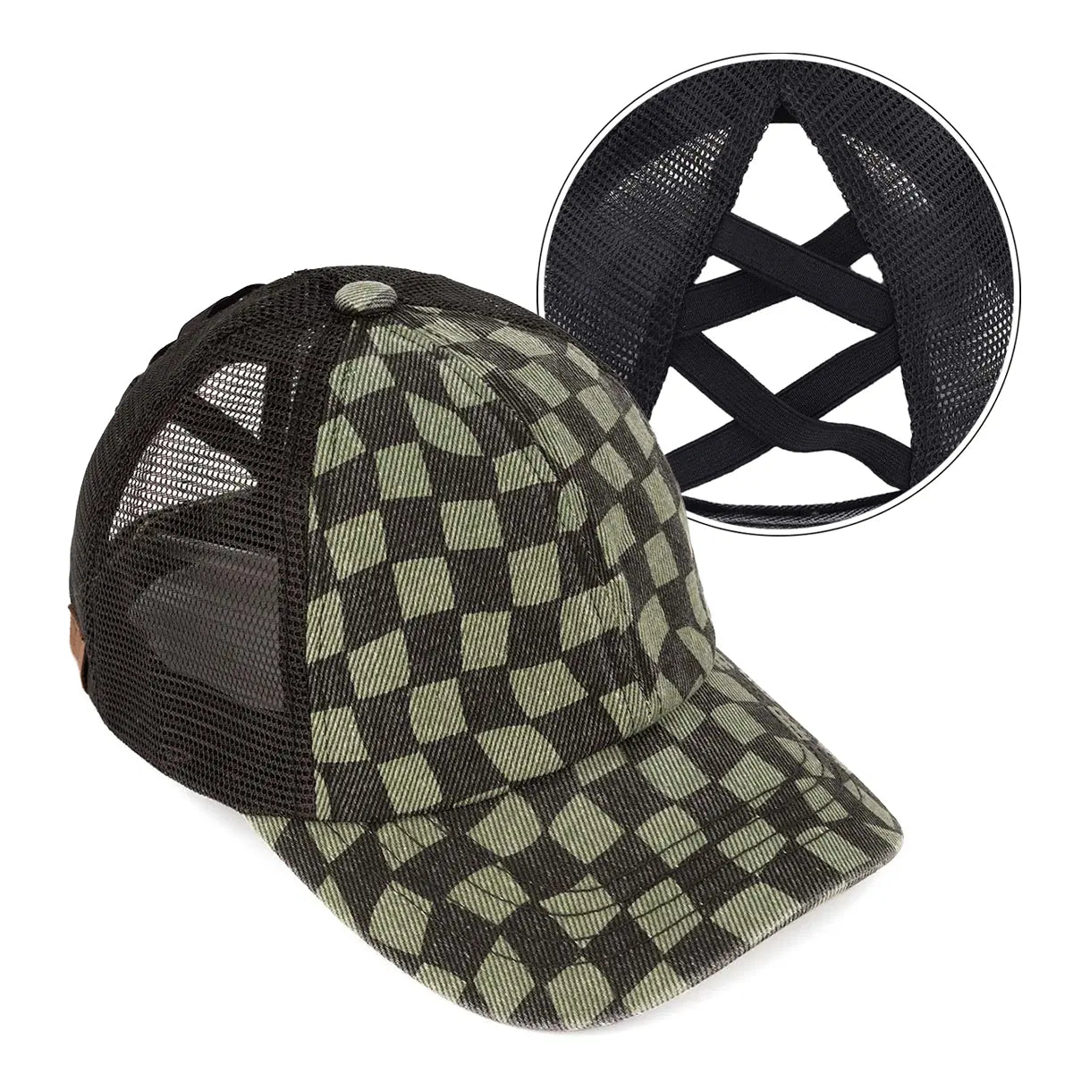 Checkered Criss-Cross Ponytail Cap