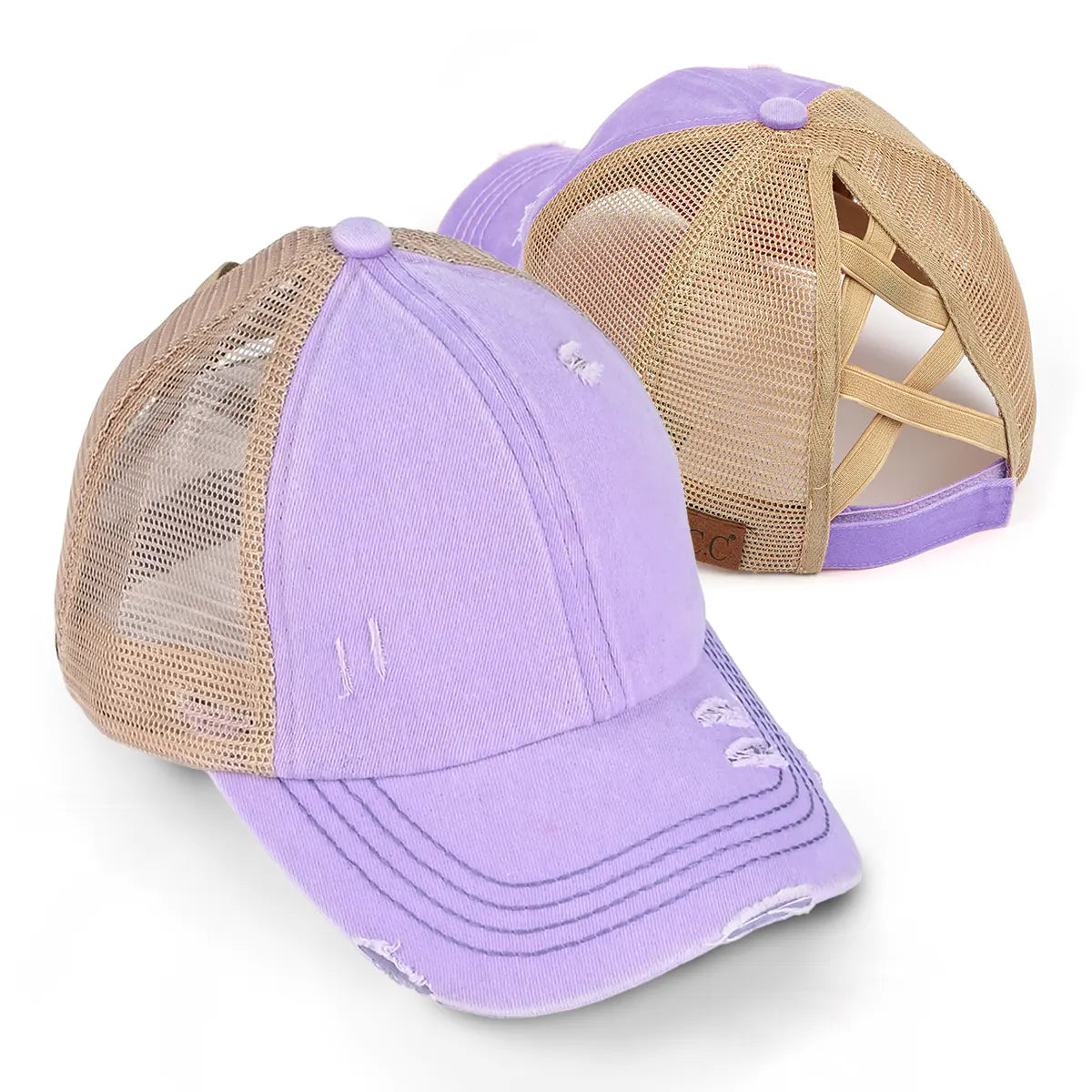Distressed Criss-Cross Ponytail Cap