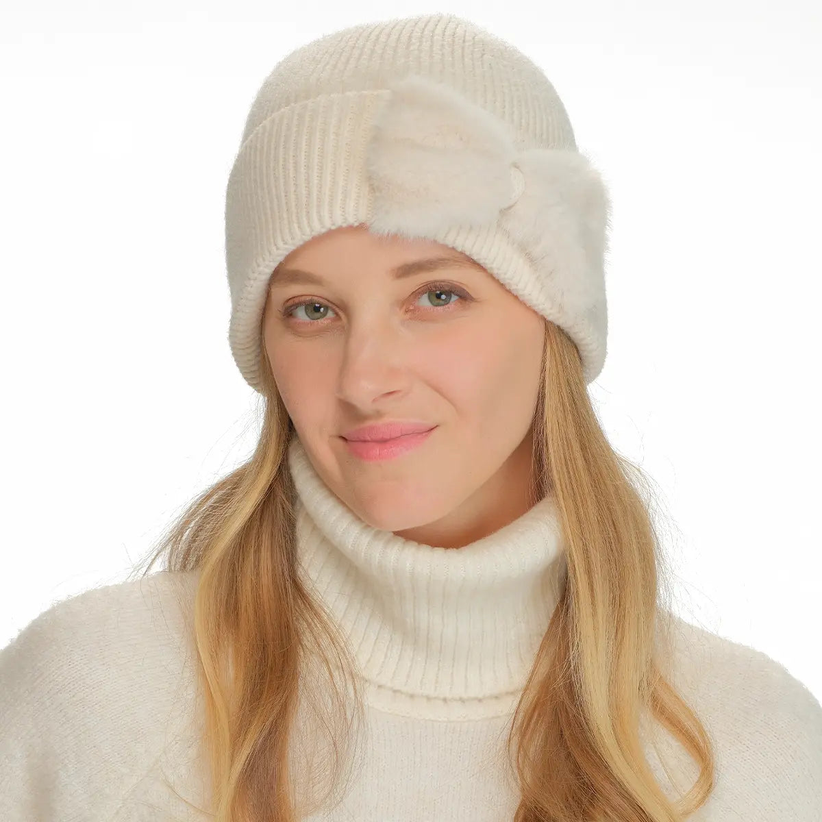 C.C Faux Fur Ribbon Cuff Beanie