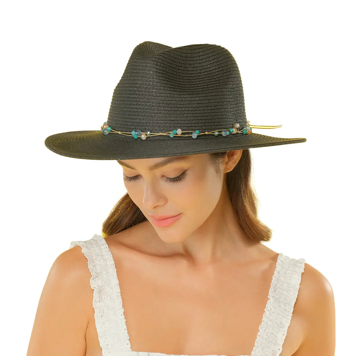 C.C Glass Bead Trim Band Panama Hat