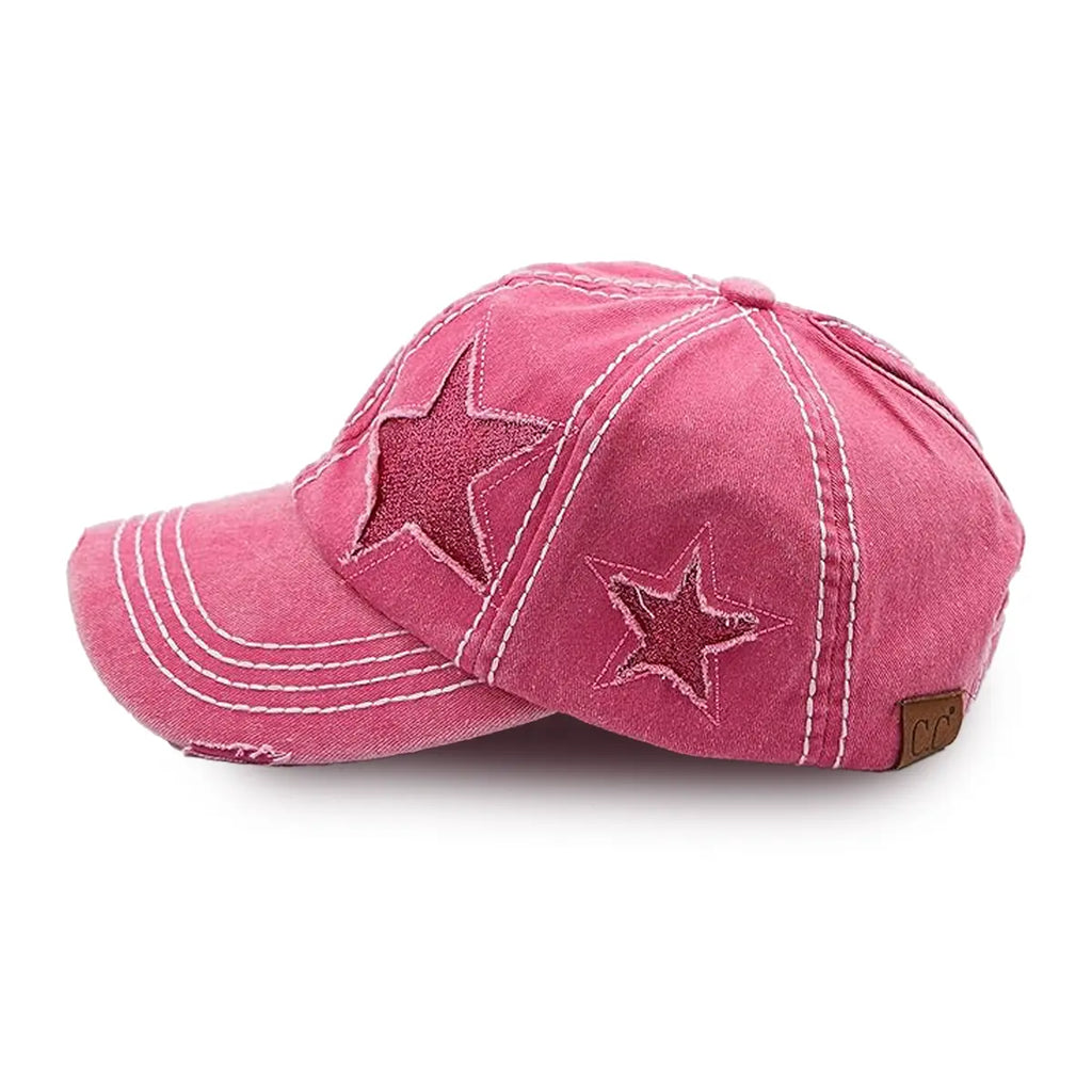 C.C Distressed Star Ponytail Baseball Hat