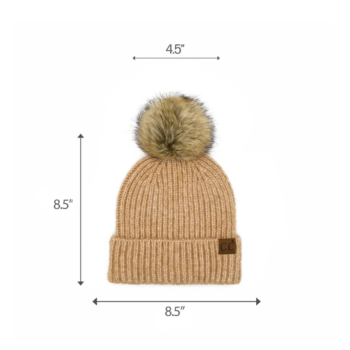 C.C Ribbed Knit Faux Fur Pom Beanie