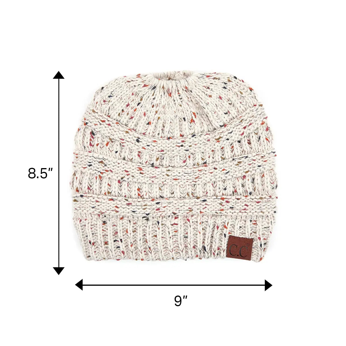 C.C Confetti Ribbed Knit Ponytail Beanie
