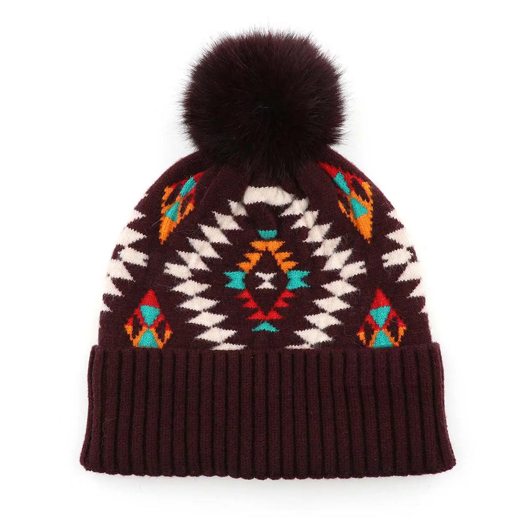 C.C Aztec Print Pom Beanie
