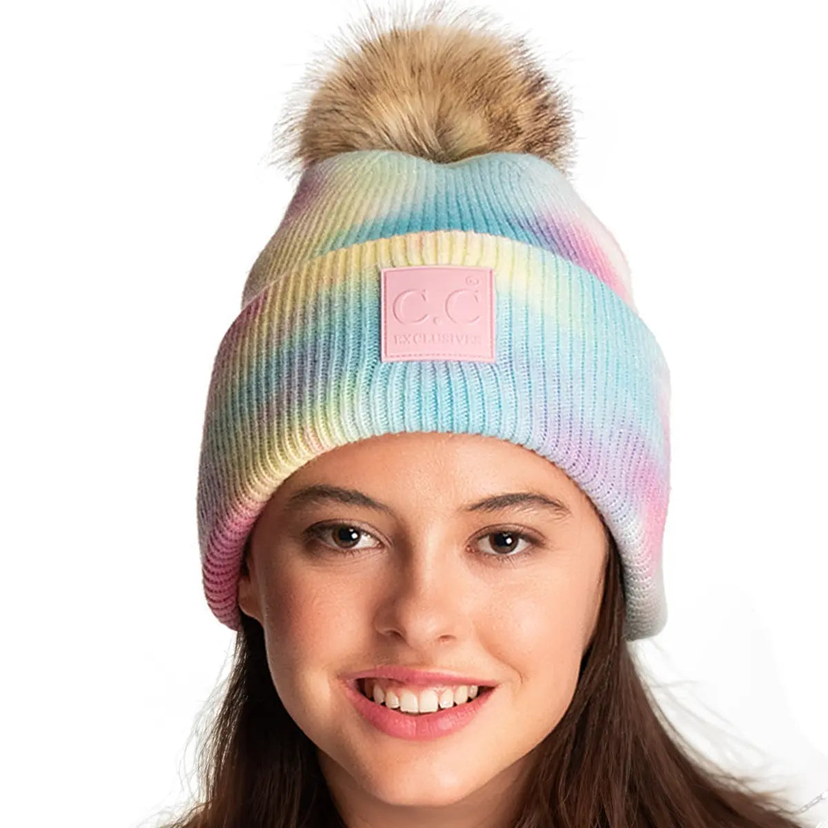 C.C Tie Dye Rubber Patch Pom Beanie