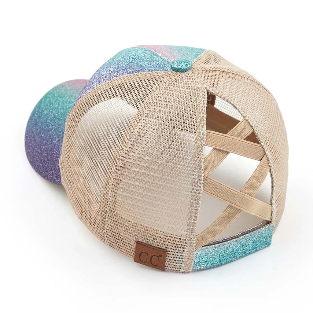 C.C Sparkle Glitter Criss-Cross Ponytail Baseball Cap