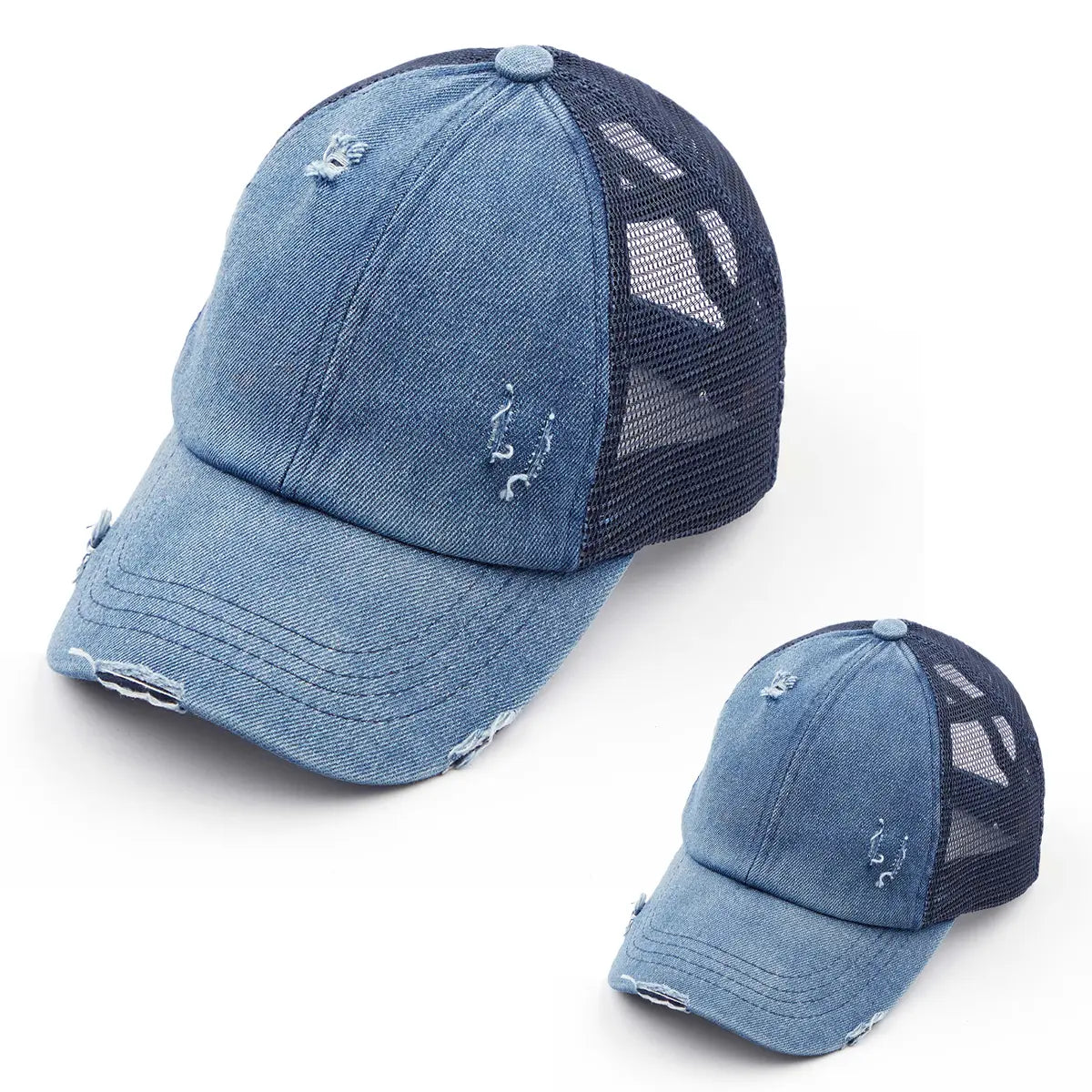 C.C Distressed Criss-Cross Ponytail Hat Mommy & Me Bundle