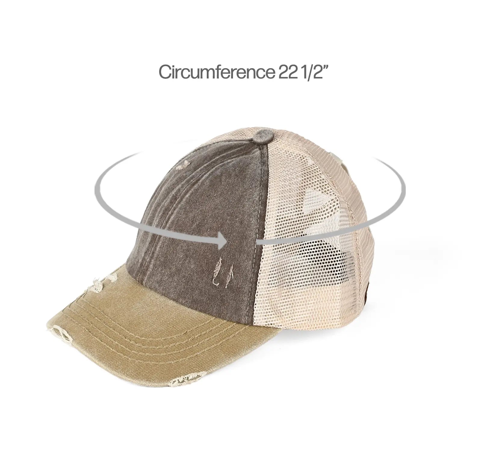 C.C 3-Tone Distressed Criss-Cross Ponytail Cap