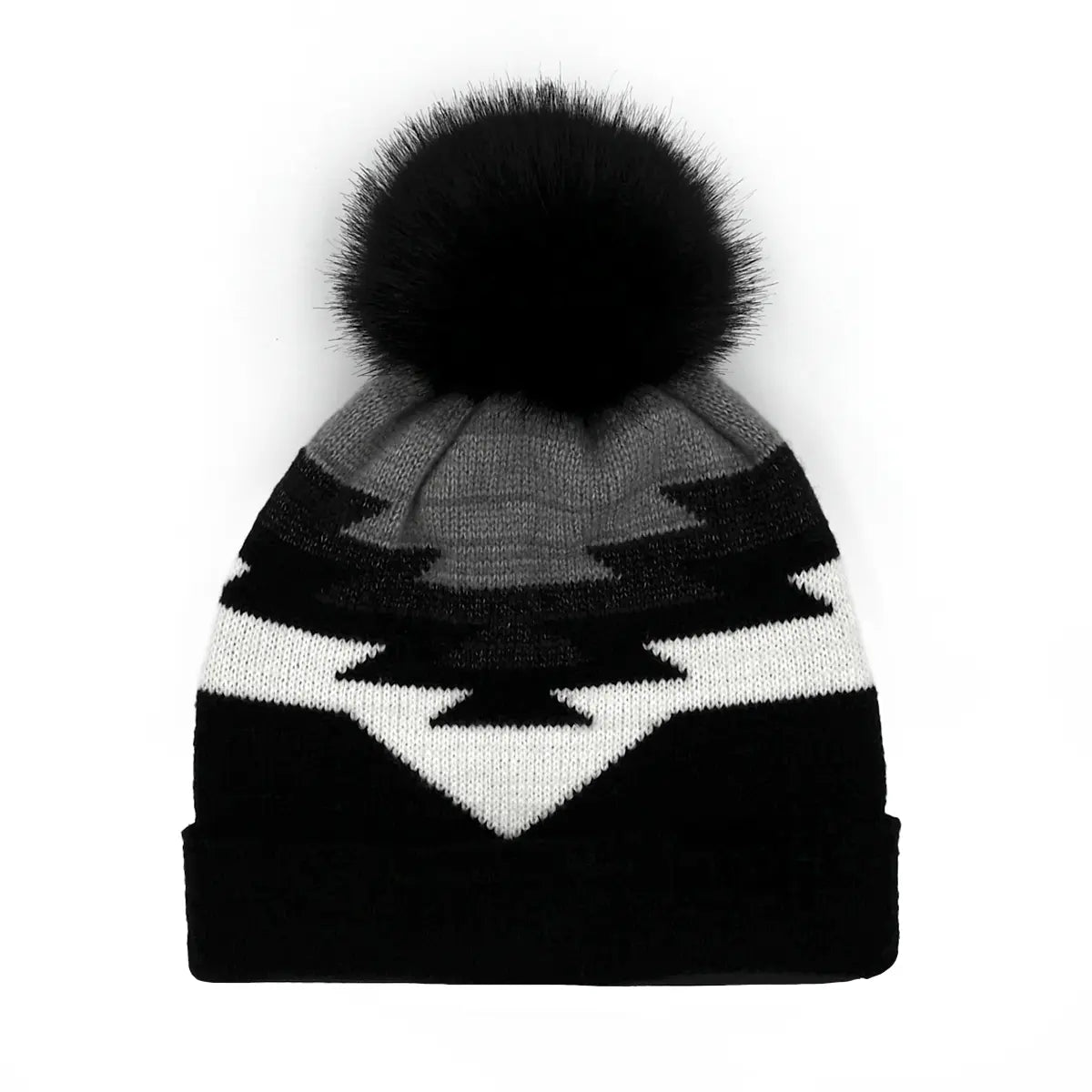 C.C Aztec Pattern Cuff Pom Beanie – Boho Geometric Knit Hat