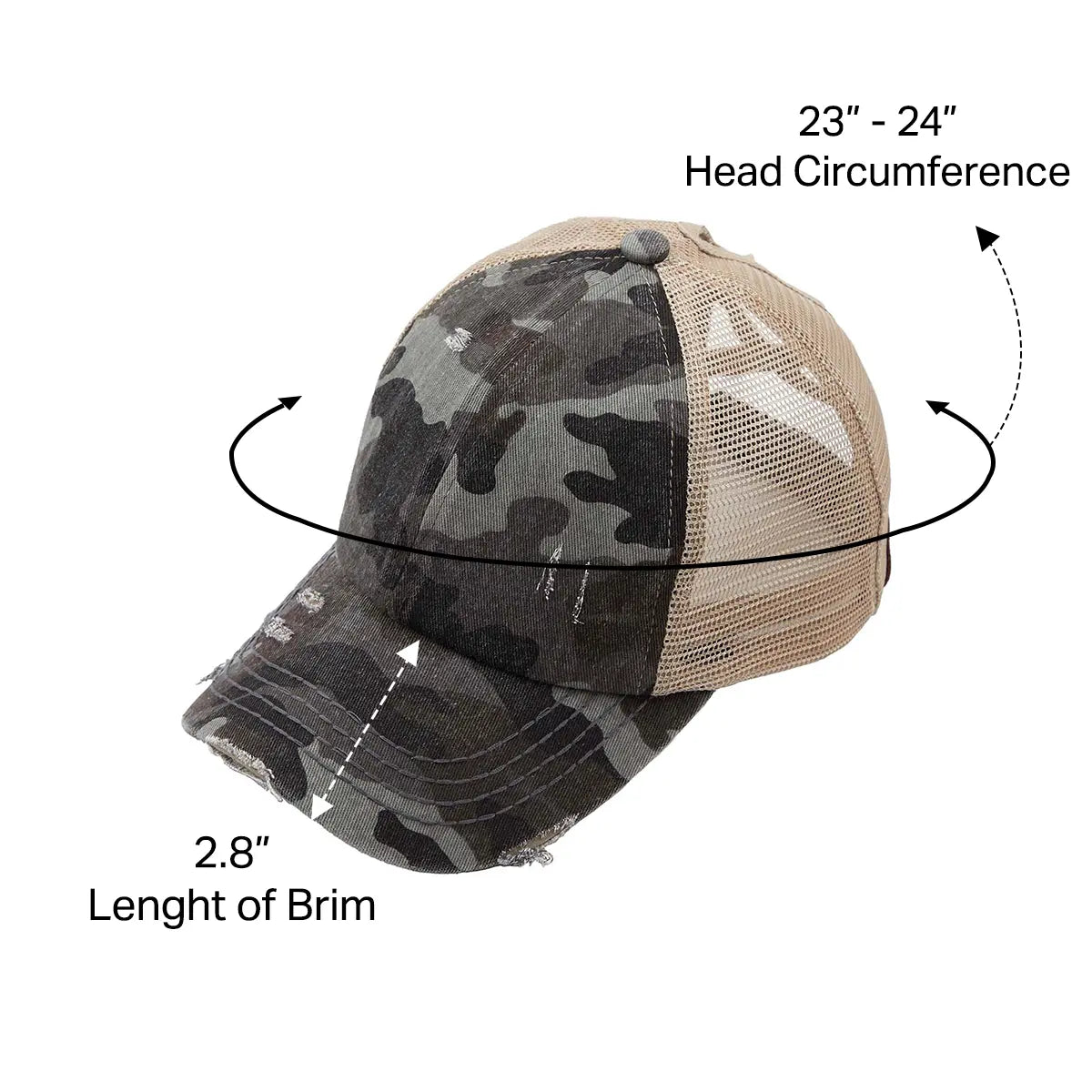 C.C Distressed Camo Criss-Cross Ponytail Hat