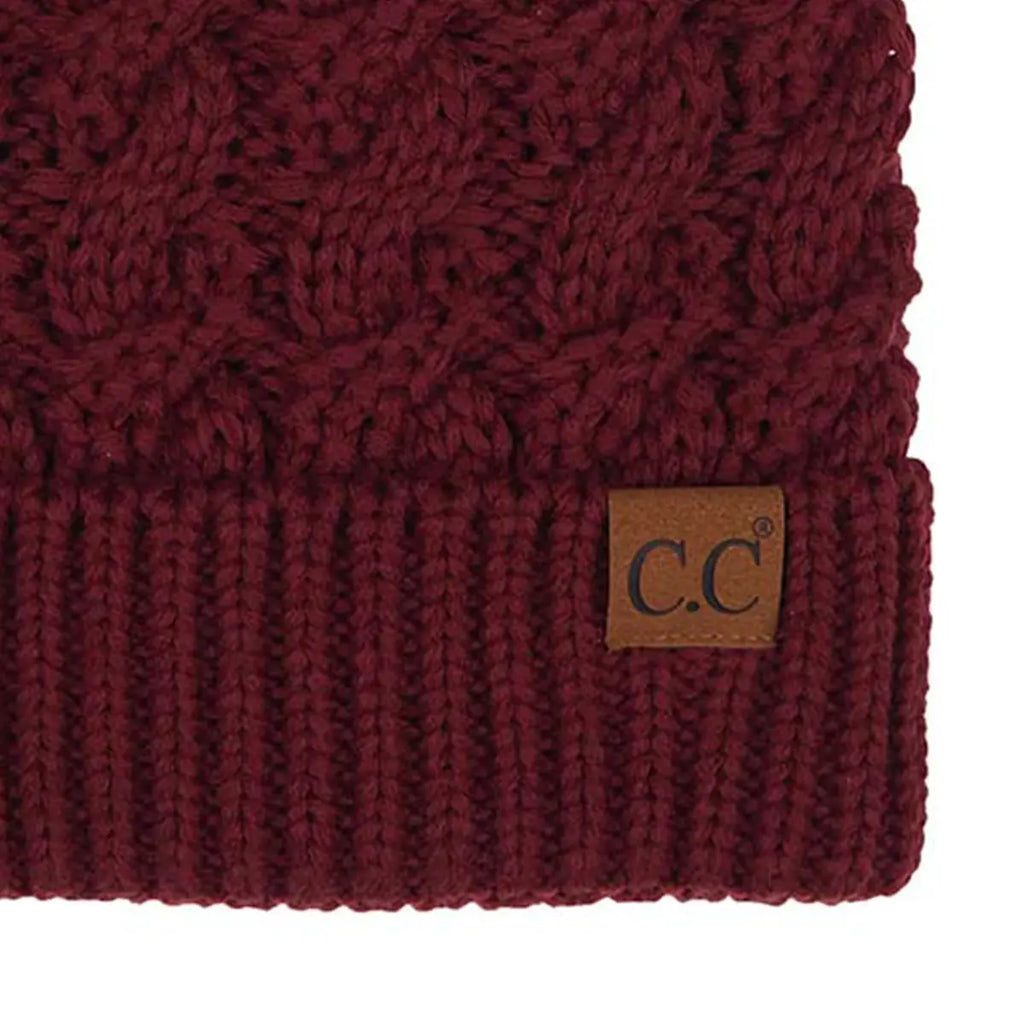 C.C Ribbed Knit Cuff Pom Beanie – Women's Fluffy Pom Winter Hat