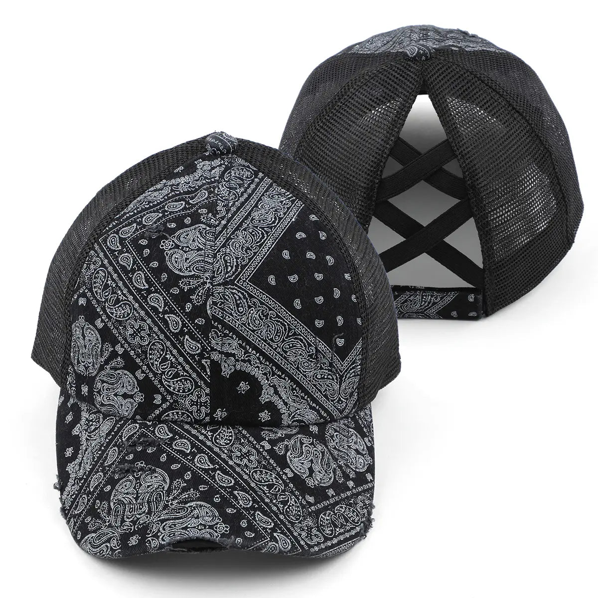 C.C Paisley Criss-Cross Ponytail Baseball Cap