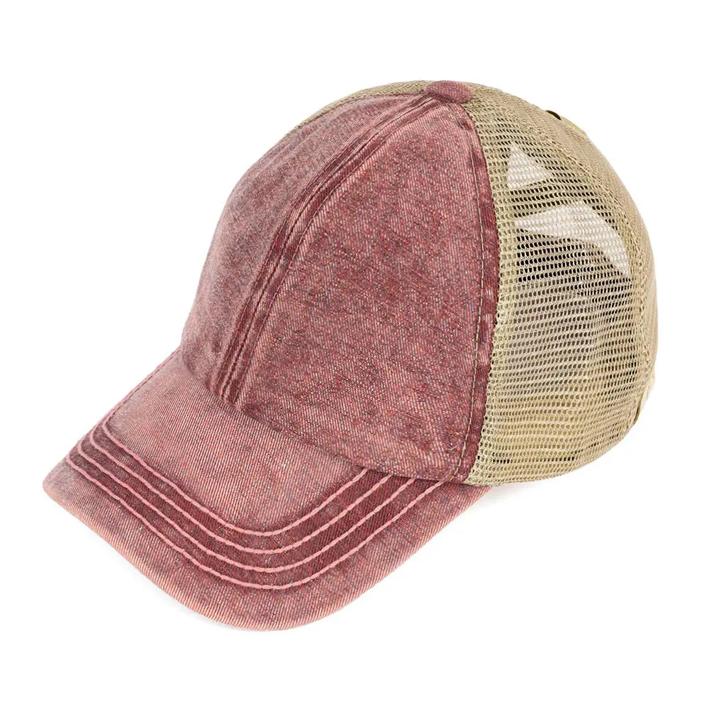 C.C Stonewashed Criss-Cross Ponytail Baseball Hat